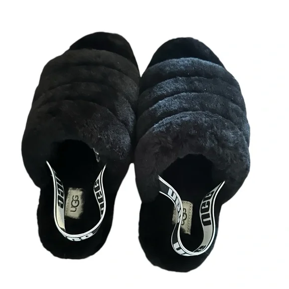 UGG House shoes Slippers Sandal Womens Fluff Yeah Slide Black - size 8 - Picture 4 of 7